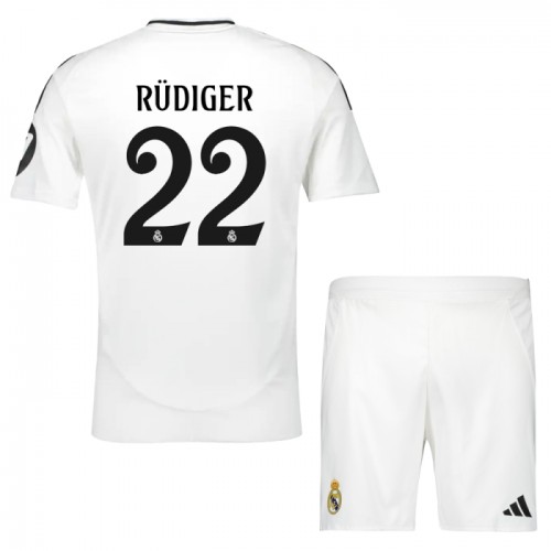 Divisa Real Madrid Rudiger 22 Primo 2024-25 Maniche Corte - Bambino Divisa Real Madrid Rudiger 22 Primo 2024-25 Maniche Corte - Bambino